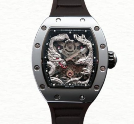 Richard Mille RM57-01 Mechanical Men Stainless Steel Silver Dragon and Phoenix Dial Rubber Band