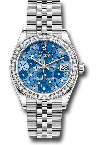 Rolex White Rolesor Datejust 31 Azzurro Blue Floral Motif Diamond Dial 278384rbr azflomdj